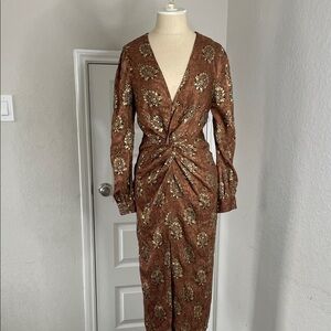 MAJORELLE Brown Floral Long Sleeve Dress